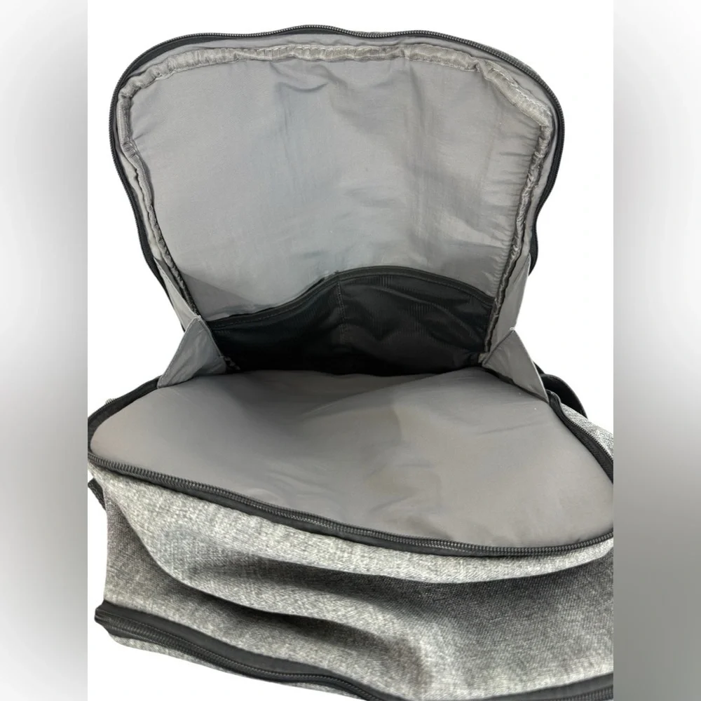Petunia Pickle Bottom gray & black backpack shoulder diaper bag.